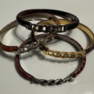 Vintage Bangle Bracelets Made In Italy Leather Snake Skin Lot Of 4 Hook Closure